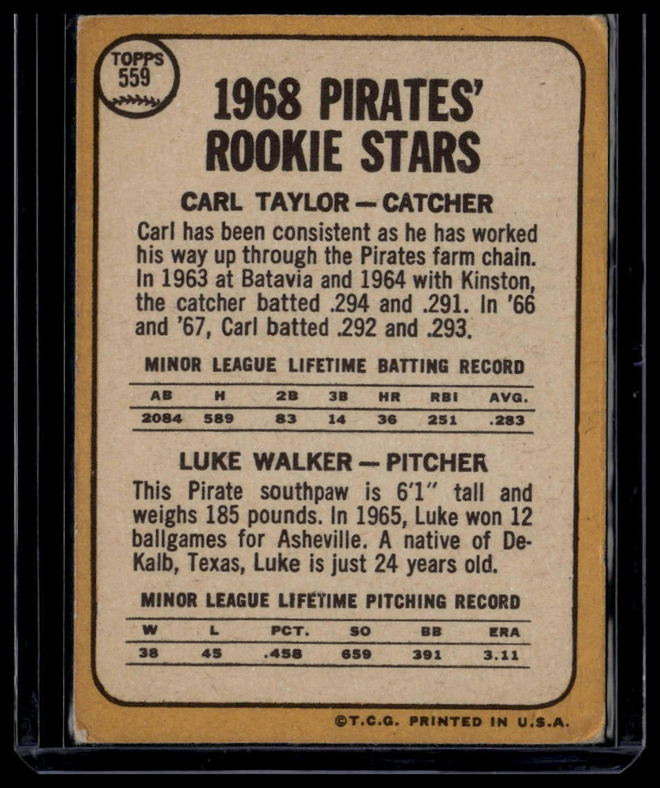 1968 Topps #559 Pirates 1968 Rookie Stars (Carl Taylor / Luke Walker) None