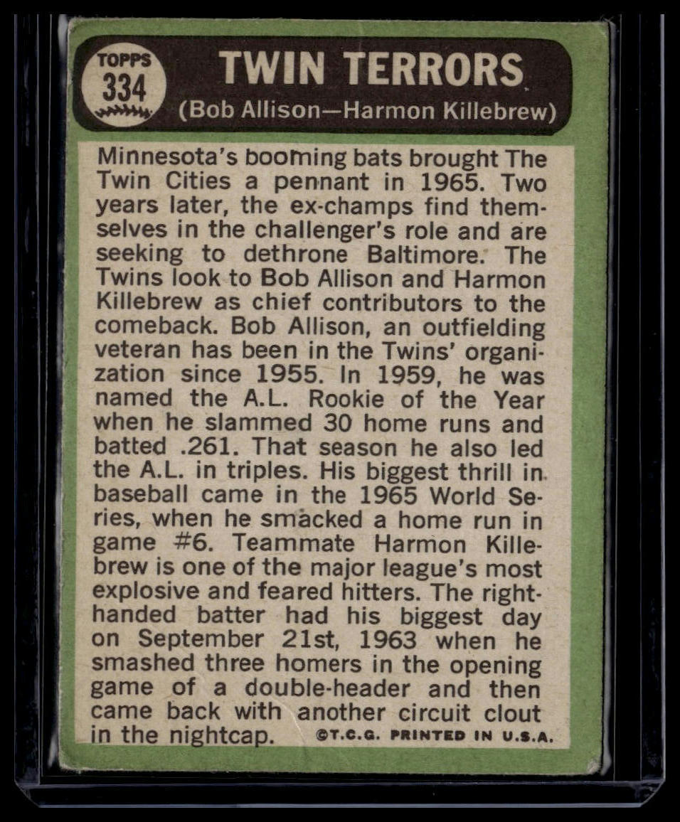1967 Topps #334 Twin Terrors (Bob Allison / Harmon Killebrew) None