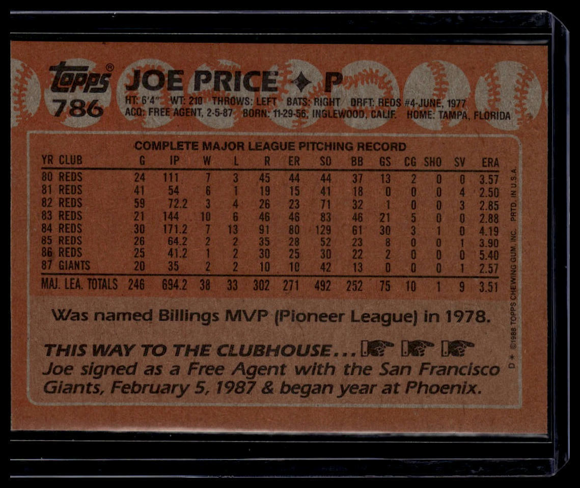 1988 Topps #786 Joe Price