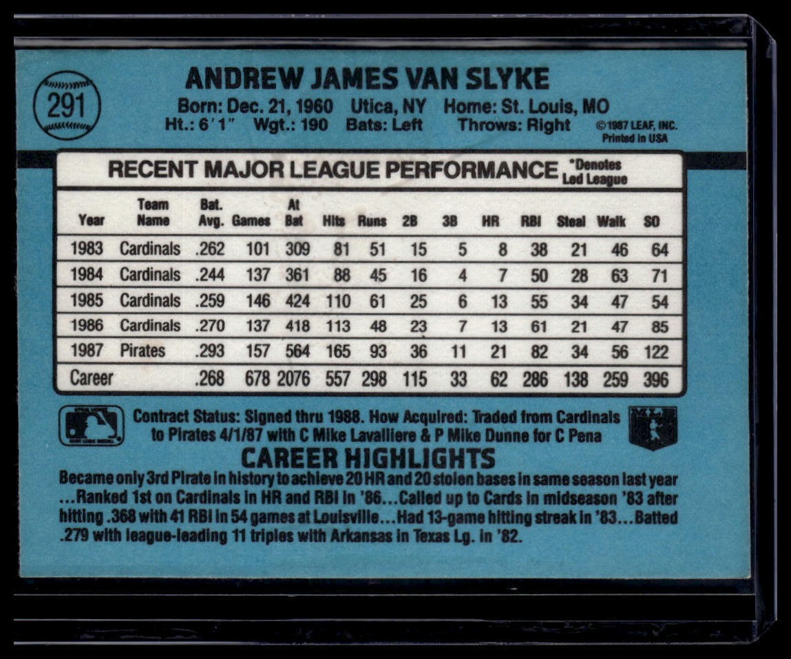 1988 Donruss #291a Andy Van Slyke