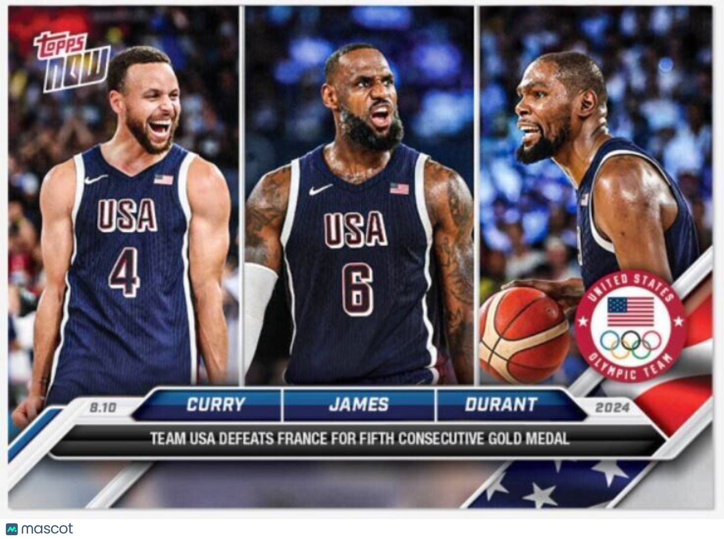 Olympics 2024: Topps Men’s Basketball Gold #26 Team USA Lebron, Curry, Durant