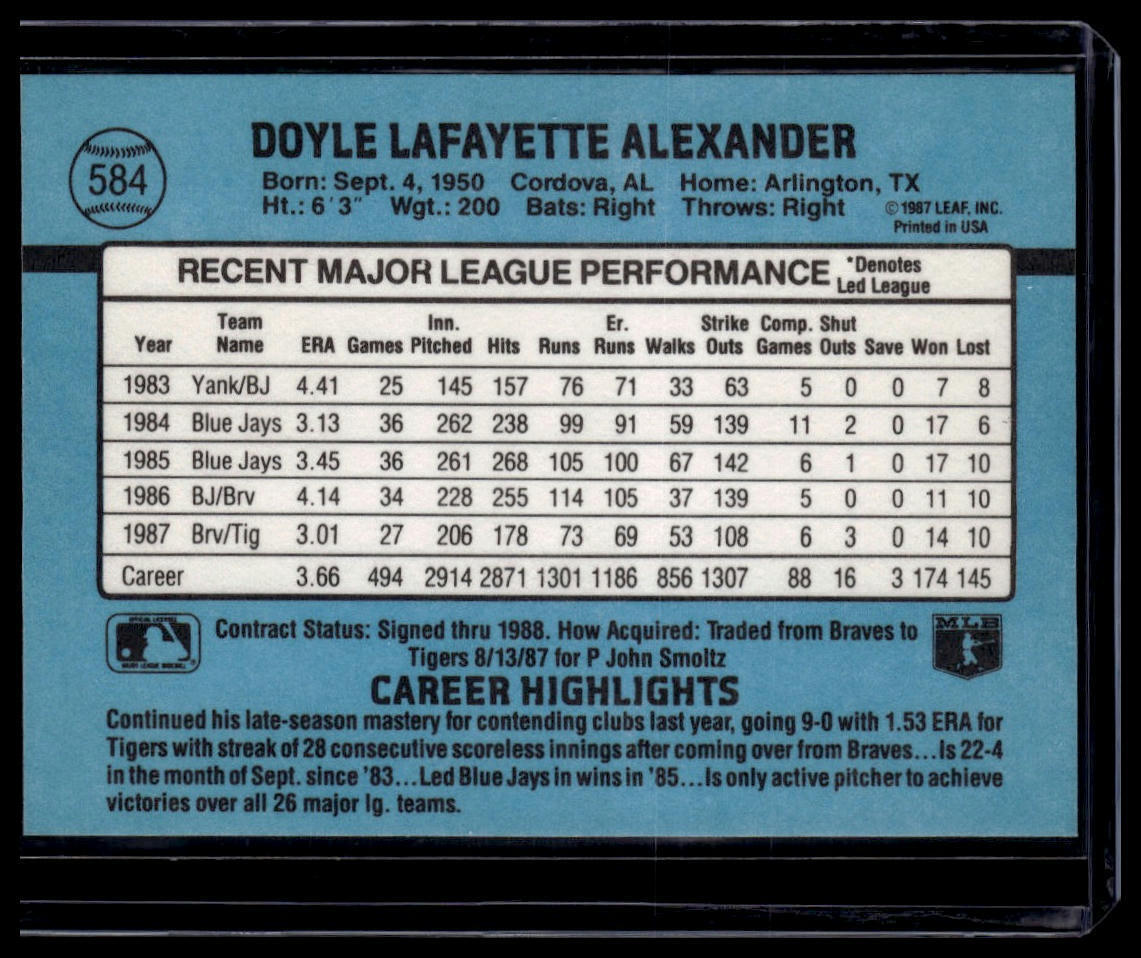 1988 Donruss #584a Doyle Alexander