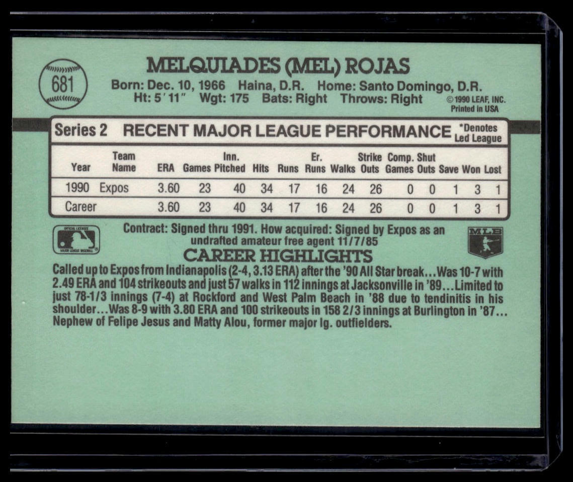 1991 Donruss #681a Mel Rojas