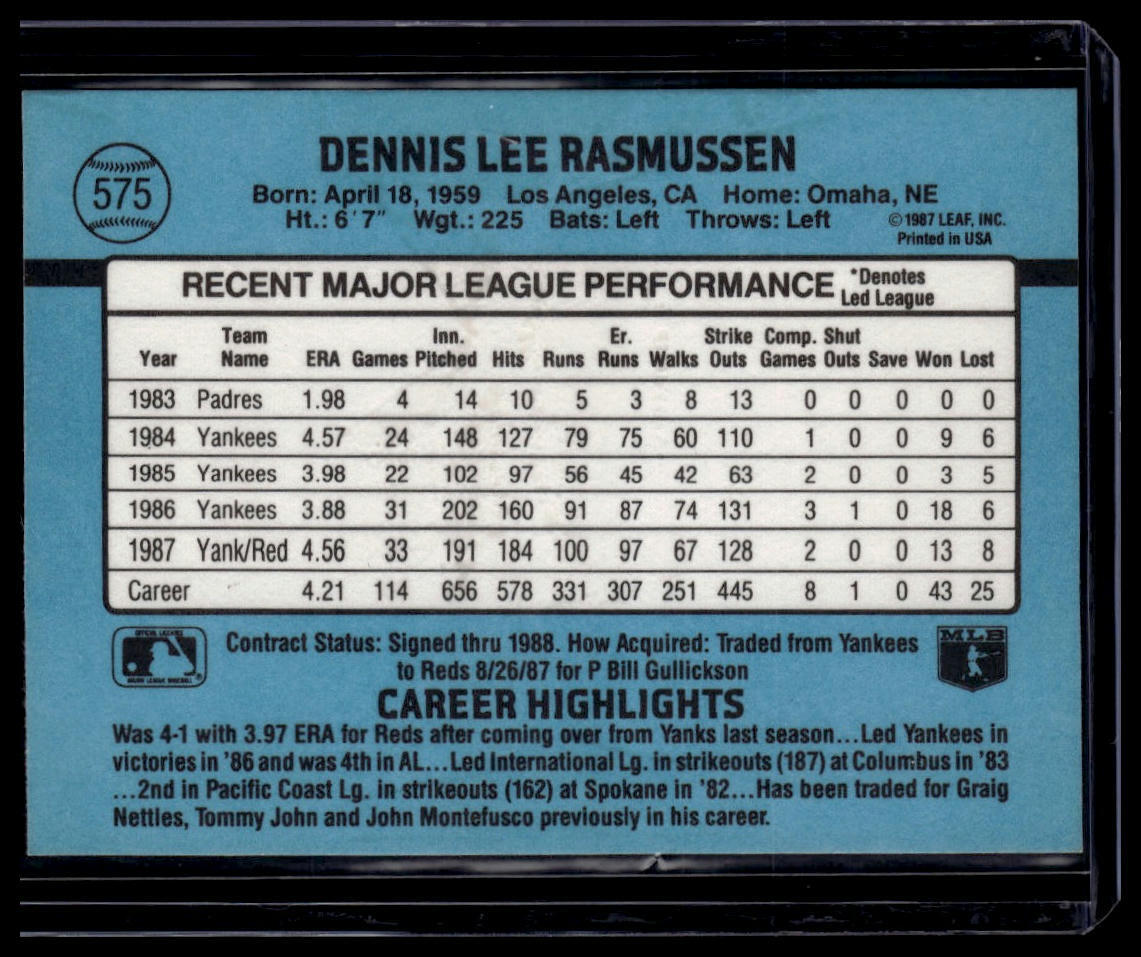 1988 Donruss #575a Dennis Rasmussen