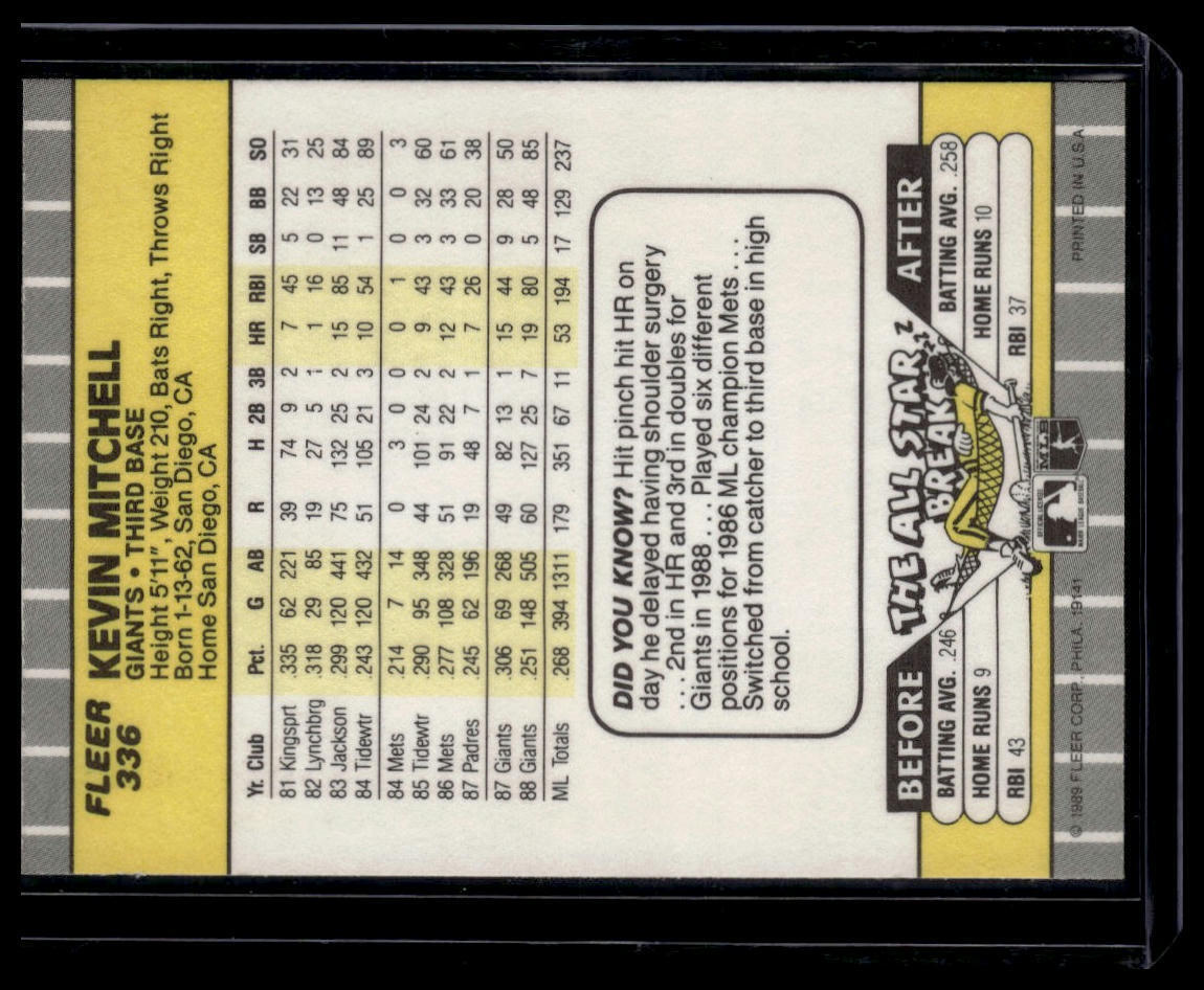1989 Fleer #336 Kevin Mitchell