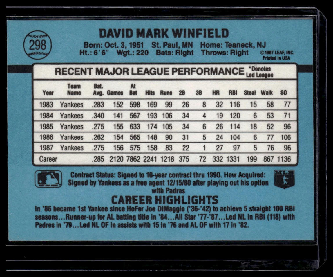 1988 Donruss #298 Dave Winfield