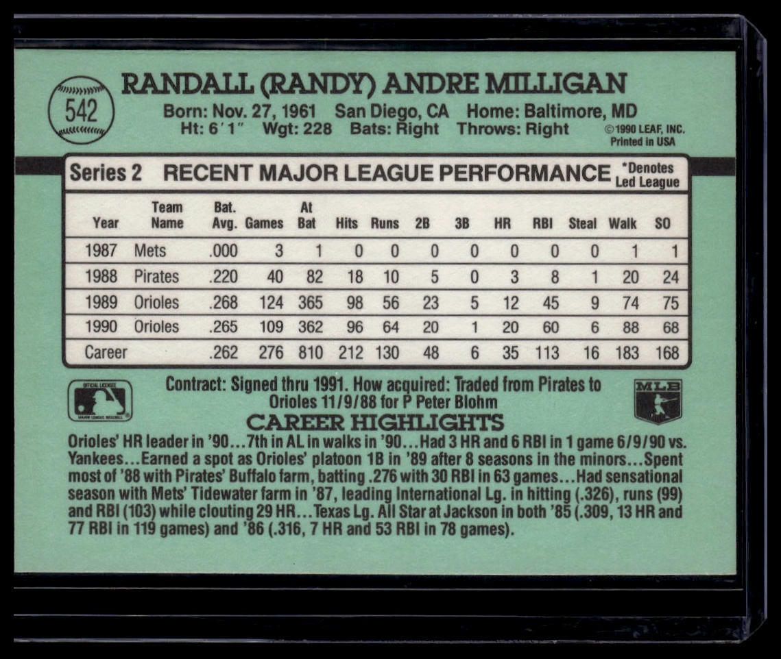 1991 Donruss #542b Randy Milligan