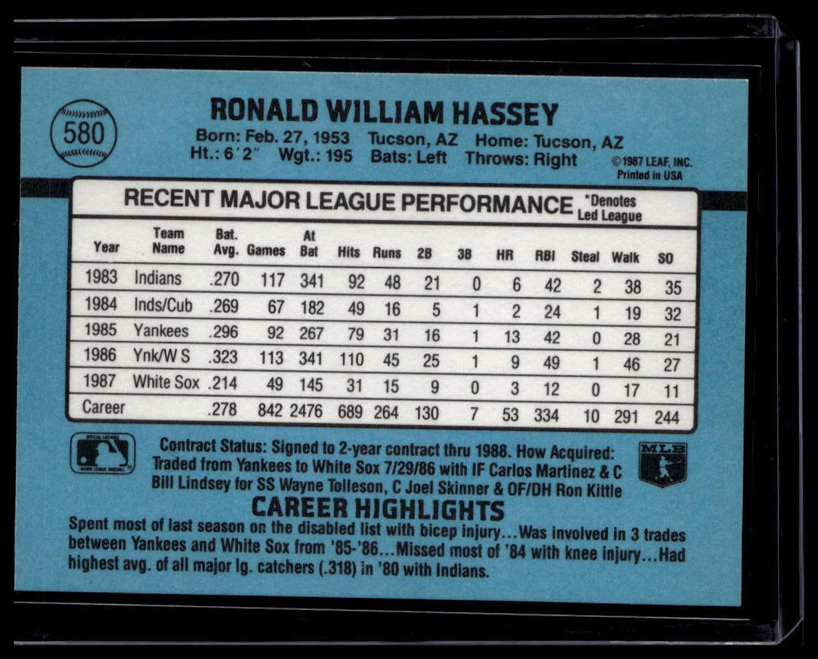 1988 Donruss #580b Ron Hassey