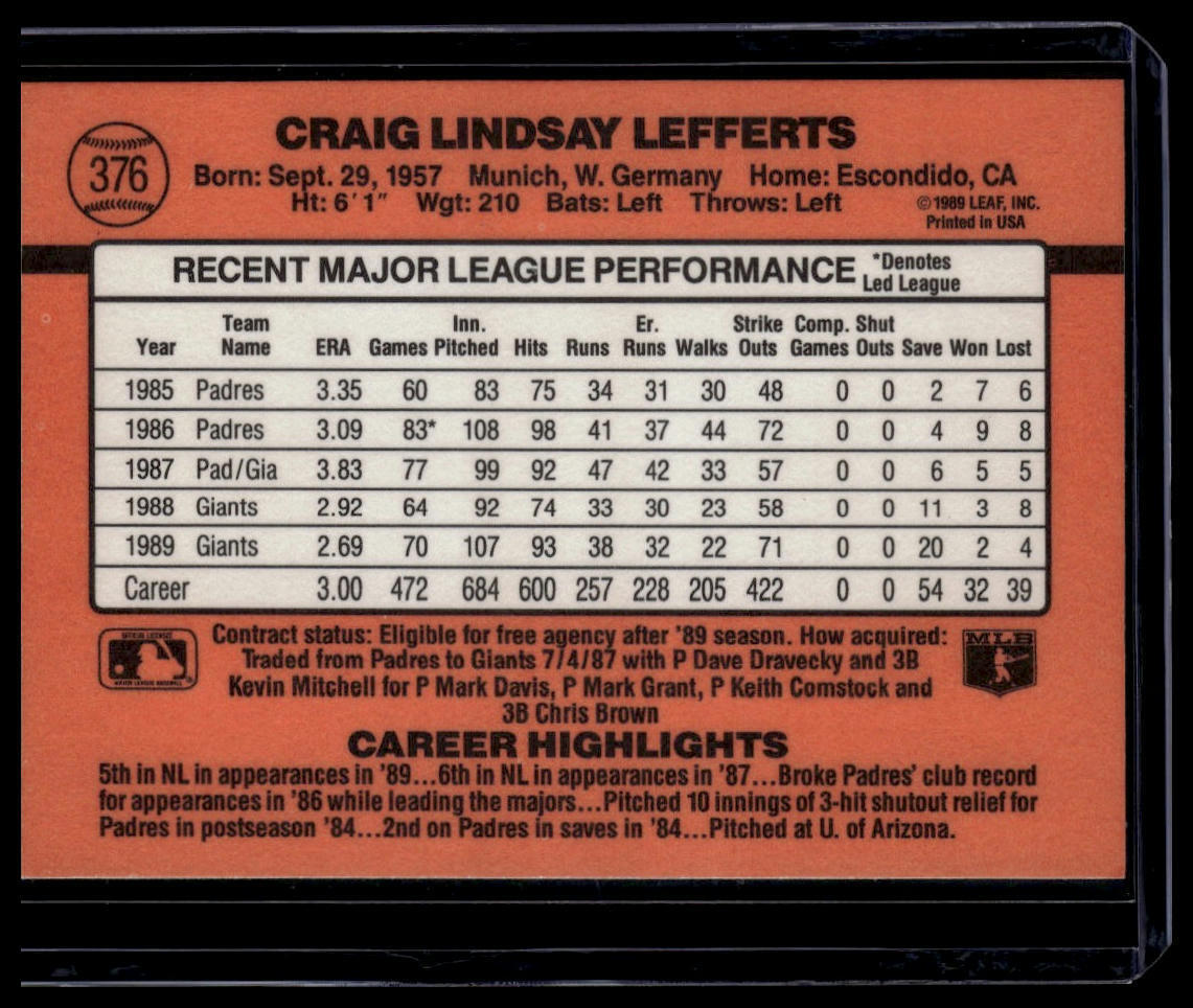 1990 Donruss #376c Craig Lefferts