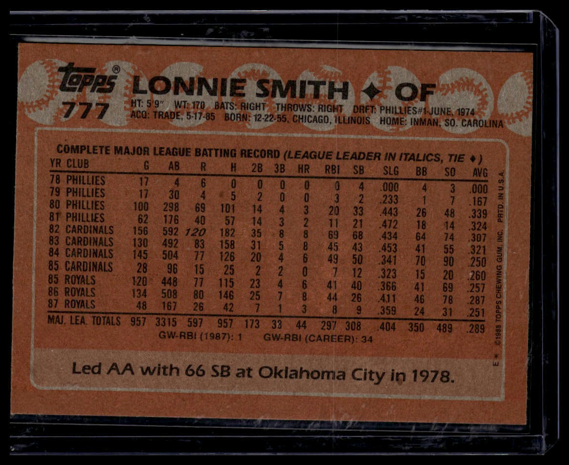 1988 Topps #777 Lonnie Smith