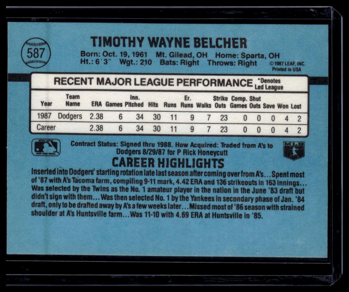 1988 Donruss #587b Tim Belcher