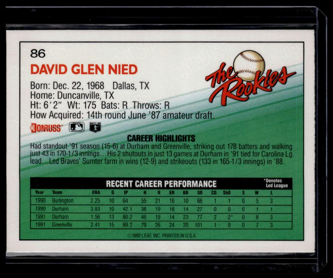 1992 Donruss The Rookies #86 David Nied