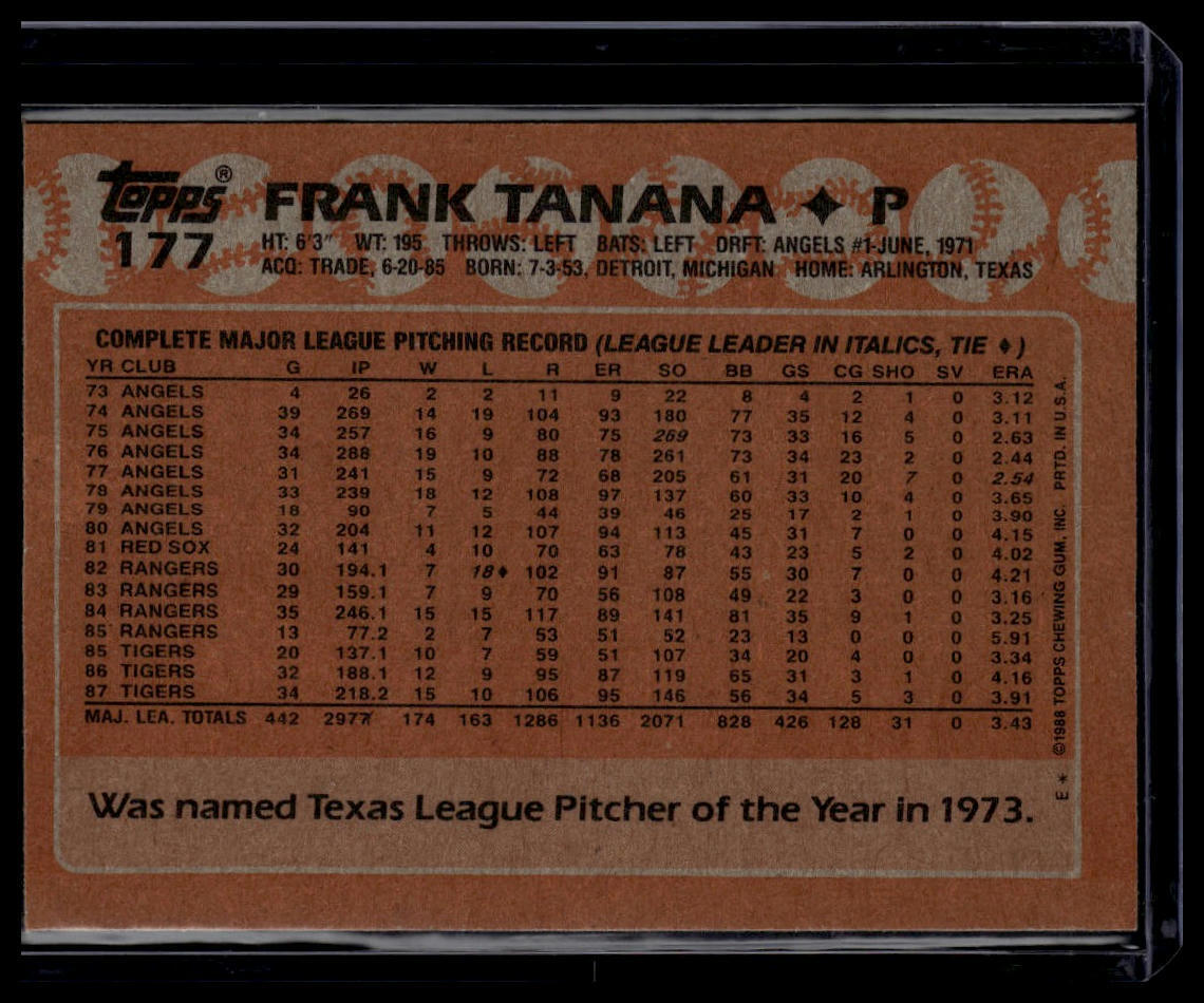 1988 Topps #177 Frank Tanana