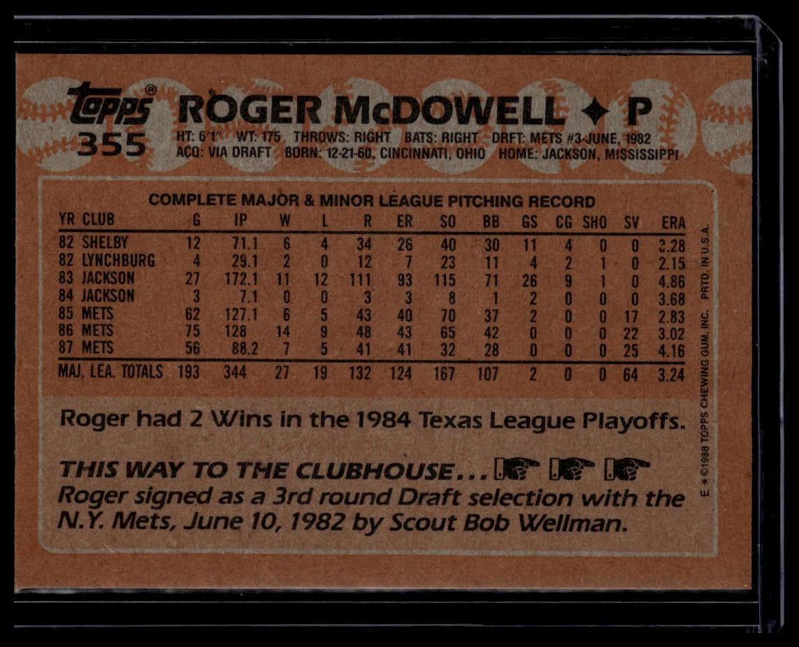 1988 O-Pee-Chee #355 Roger McDowell