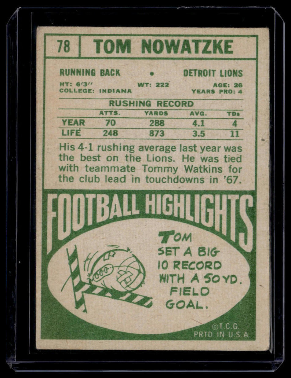 1968 Topps #78 Tom Nowatzke