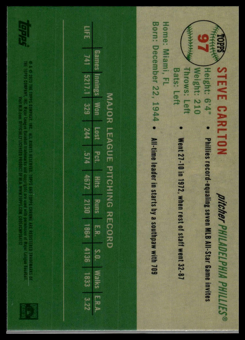 2023 Topps Chrome Platinum Anniversary #97 Steve Carlton #/50