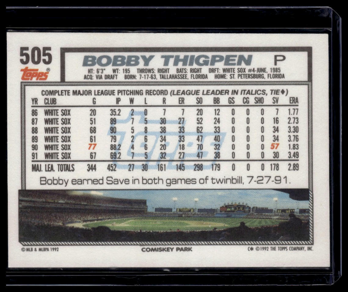 1992 Topps #505 Bobby Thigpen