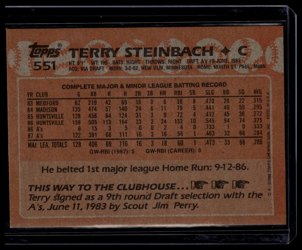 1988 Topps #551 Terry Steinbach