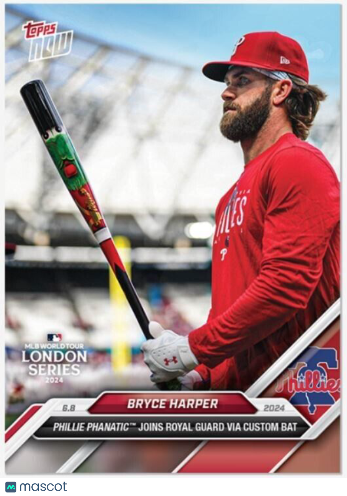 Bryce Harper 2024 Topps Now Card #278 Phillie Phanatic Royal Guard Bat London