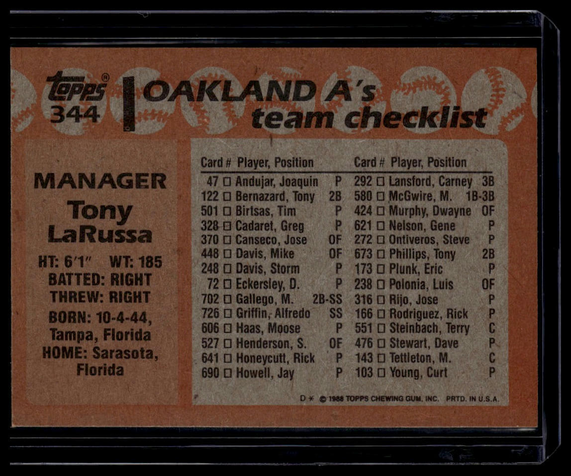 1988 Topps #344 Tony LaRussa
