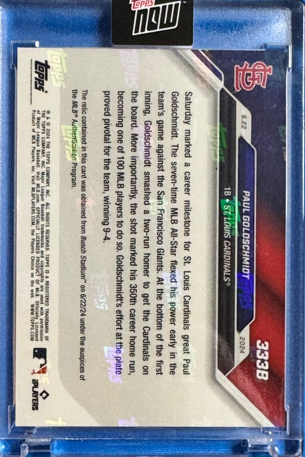 PAUL GOLDSCHMIDT 2024 Topps **350 CAREER HOMER** Game-Used Base Relic SP /99