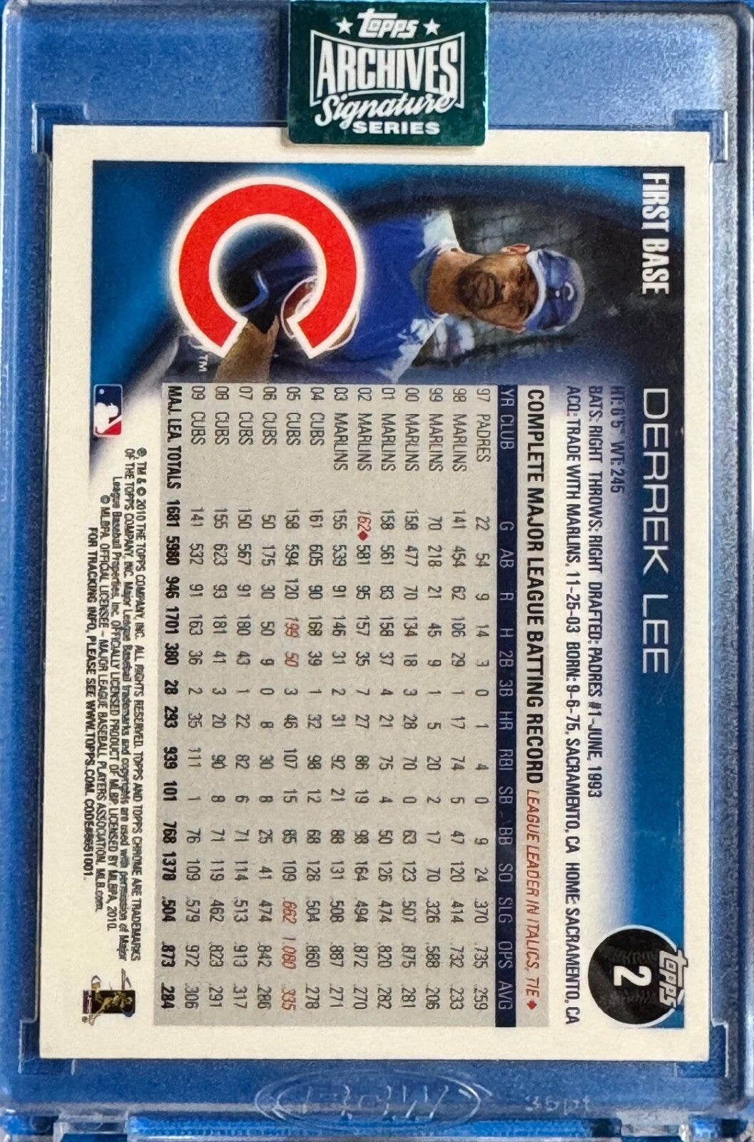 2024 Topps Archives Signature Series Chrome Derrek Lee card #2 SP 3/27