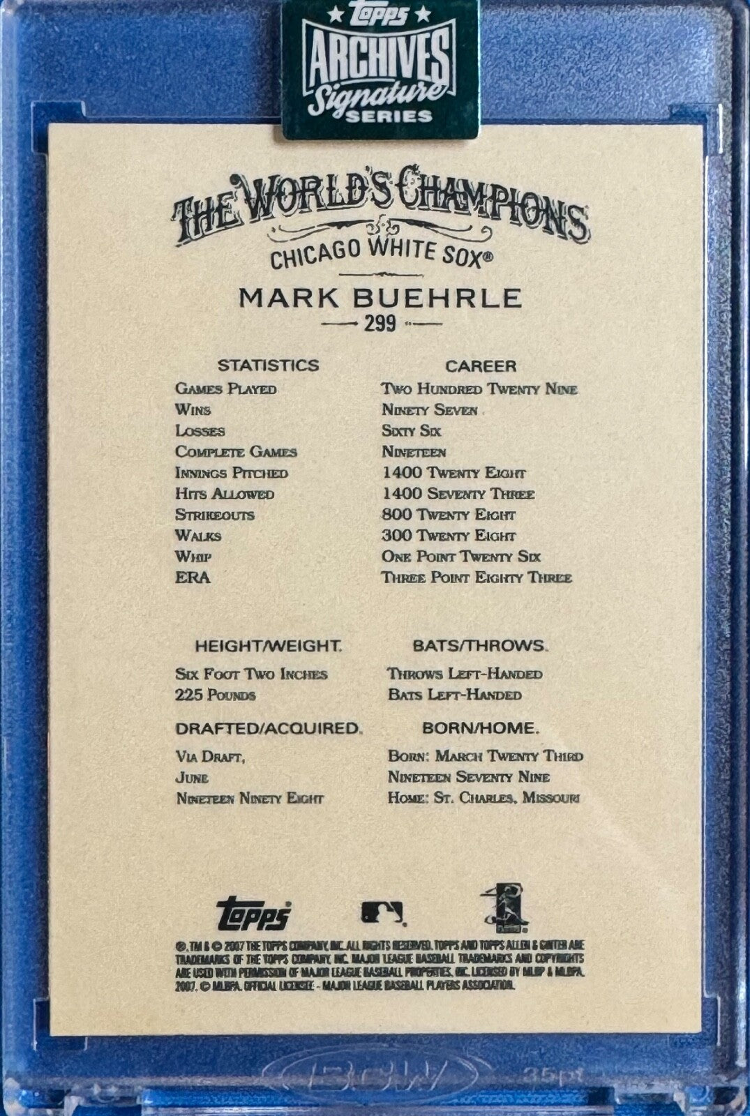 2024 Topps Archives Signature Series Mark Buehrle Ginter Card #299 SP 28/38