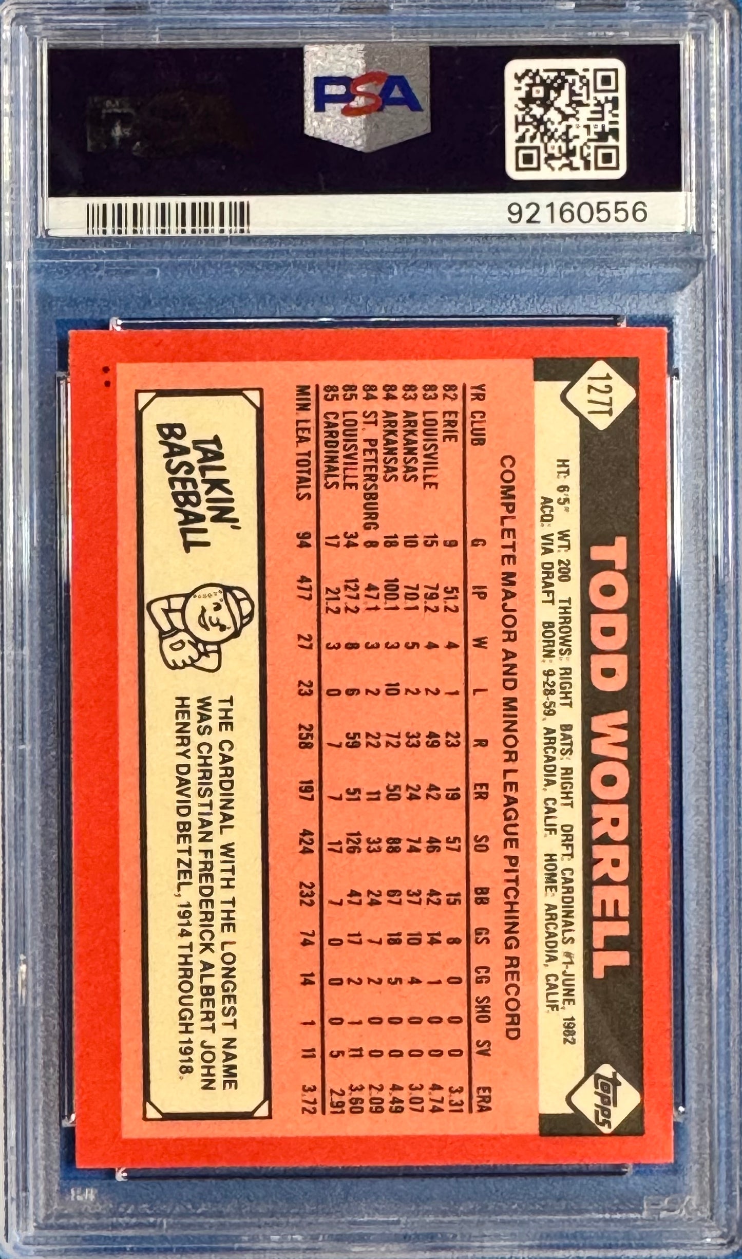 1986 Topps Traded Todd Worrell #127T PSA 9