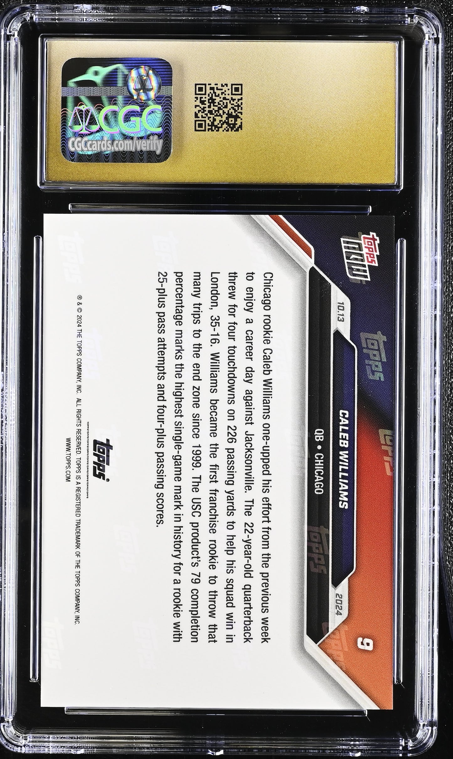 2024 Topps Now Caleb Williams #9 CGC 10 Pristine Black Label