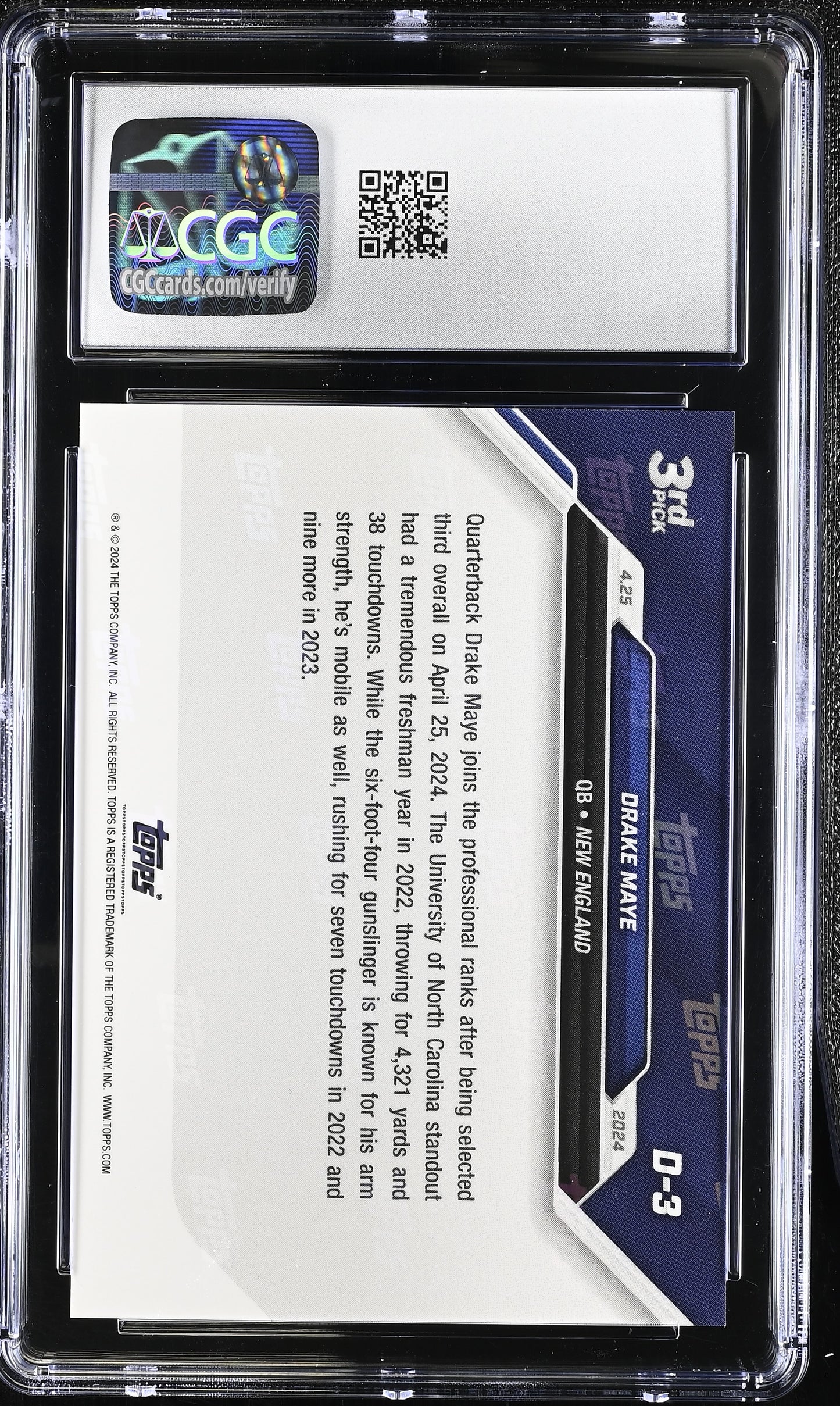 2024 Topps Now Drake Maye #D-3 Draft CGC 9.5
