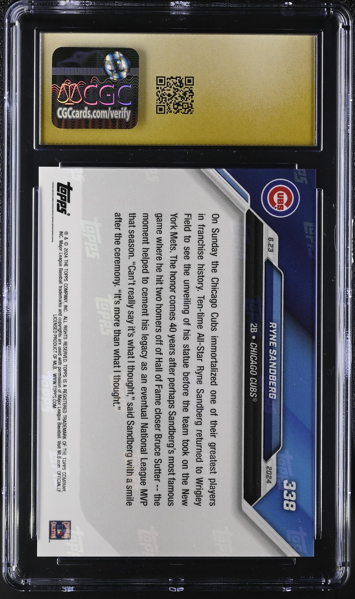 2024 Topps Now Ryne Sandberg #338 CGC Black Label Pristine 10