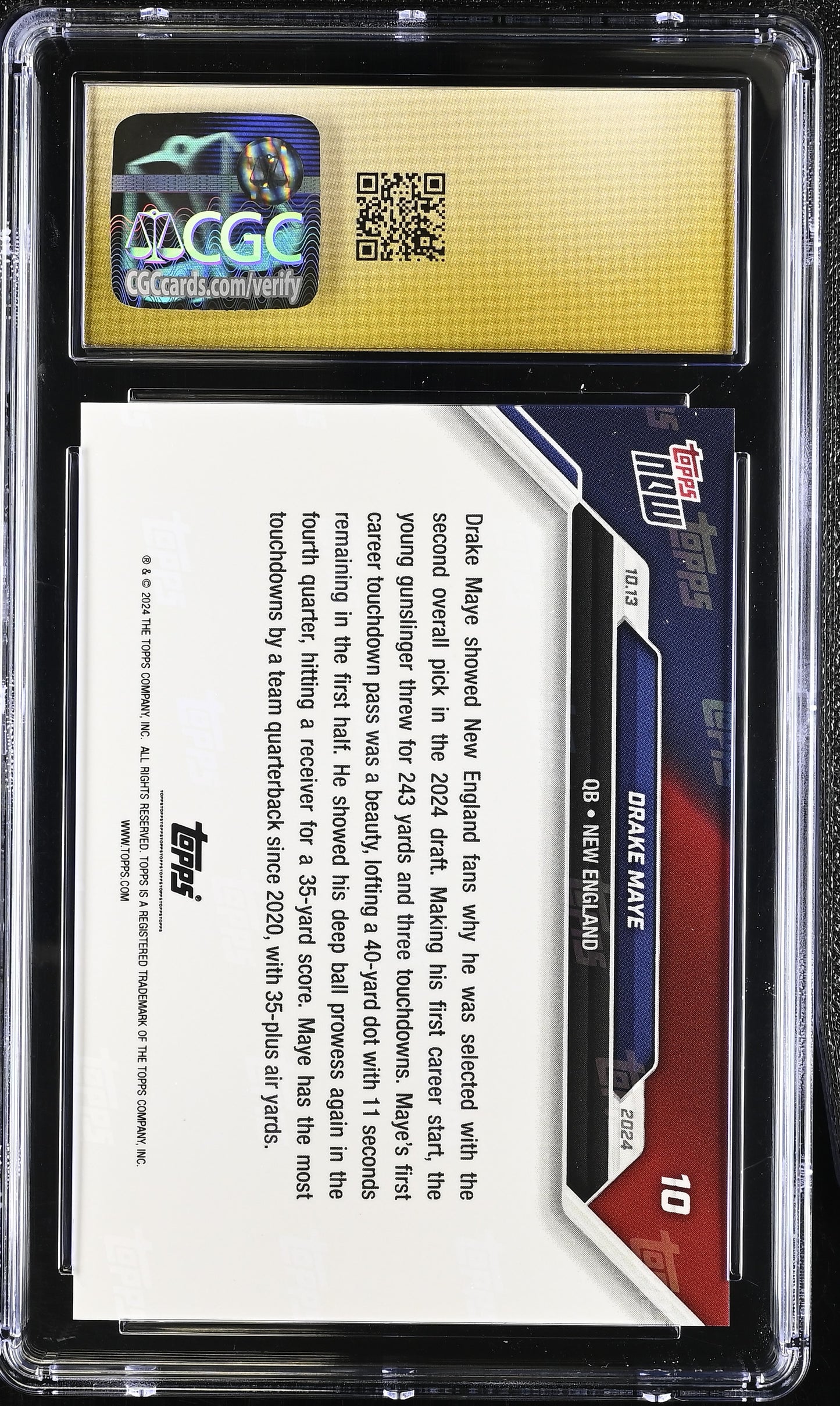 2024 Topps Now Drake Maye #10 CGC 10 Pristine Black Label