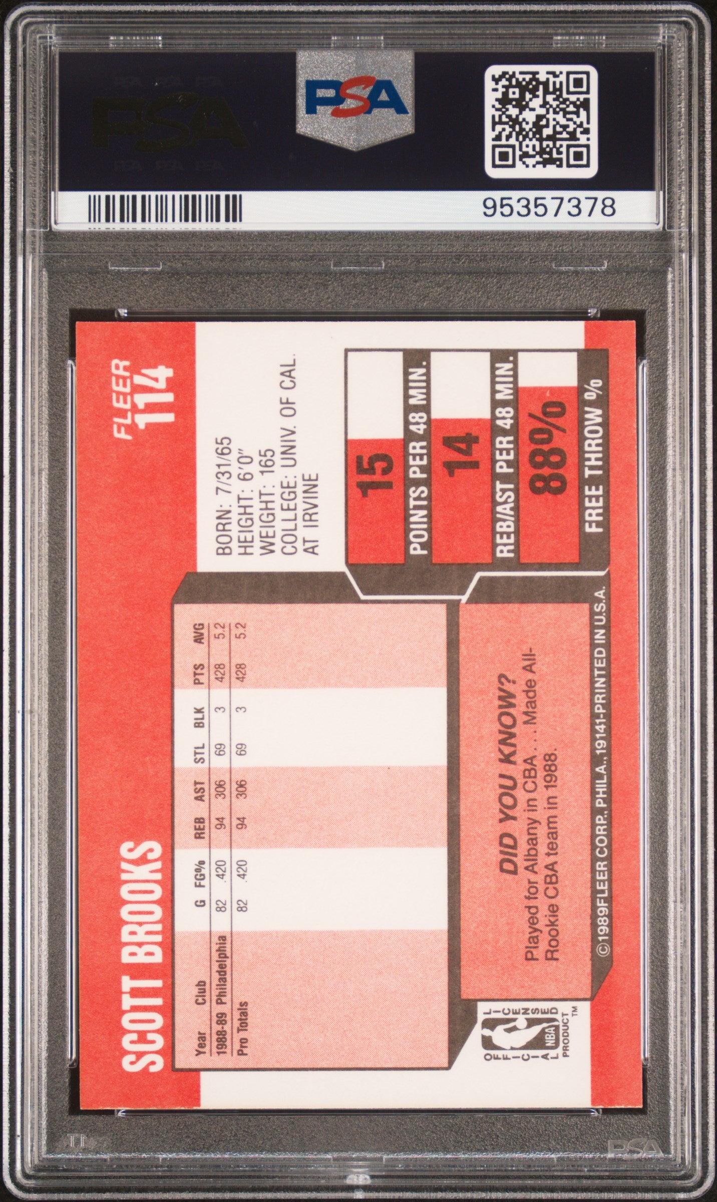 1989 Fleer Scott Brooks #114 PSA 9