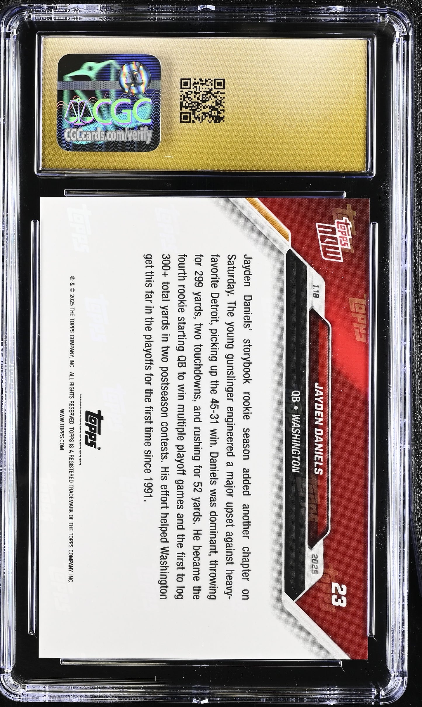 2025 Topps Now Jayden Daniels #23 CGC 10 Pristine Black Label