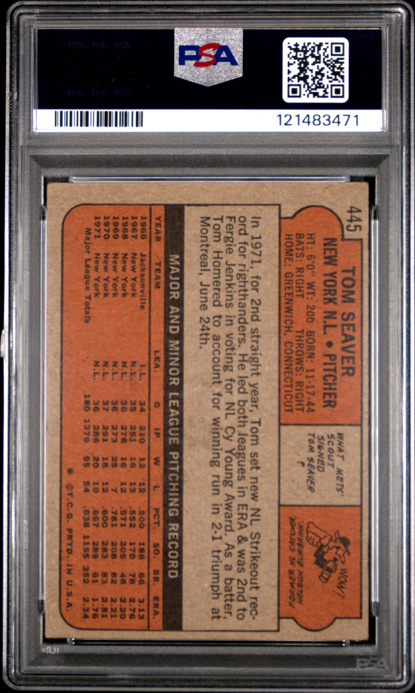 1972 Topps Tom Seaver #445 PSA 2