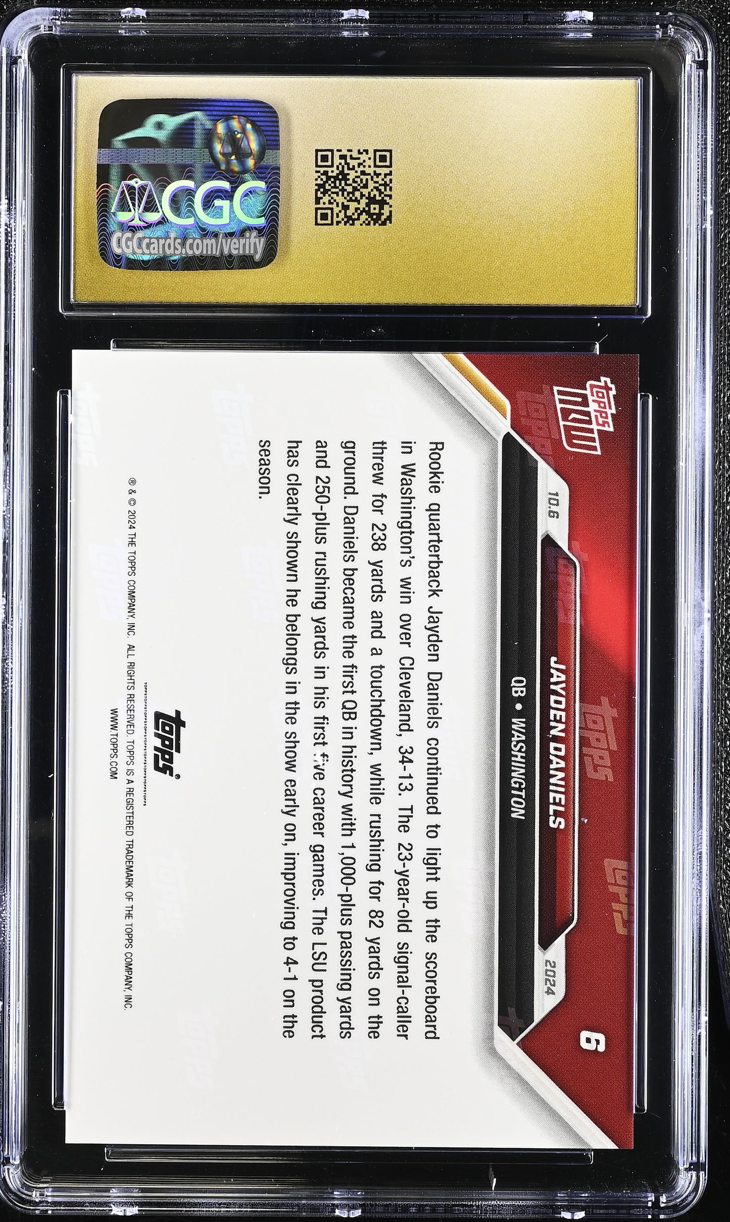 2024 Topps Now Jayden Daniels #6 CGC 10 Pristine Black Label