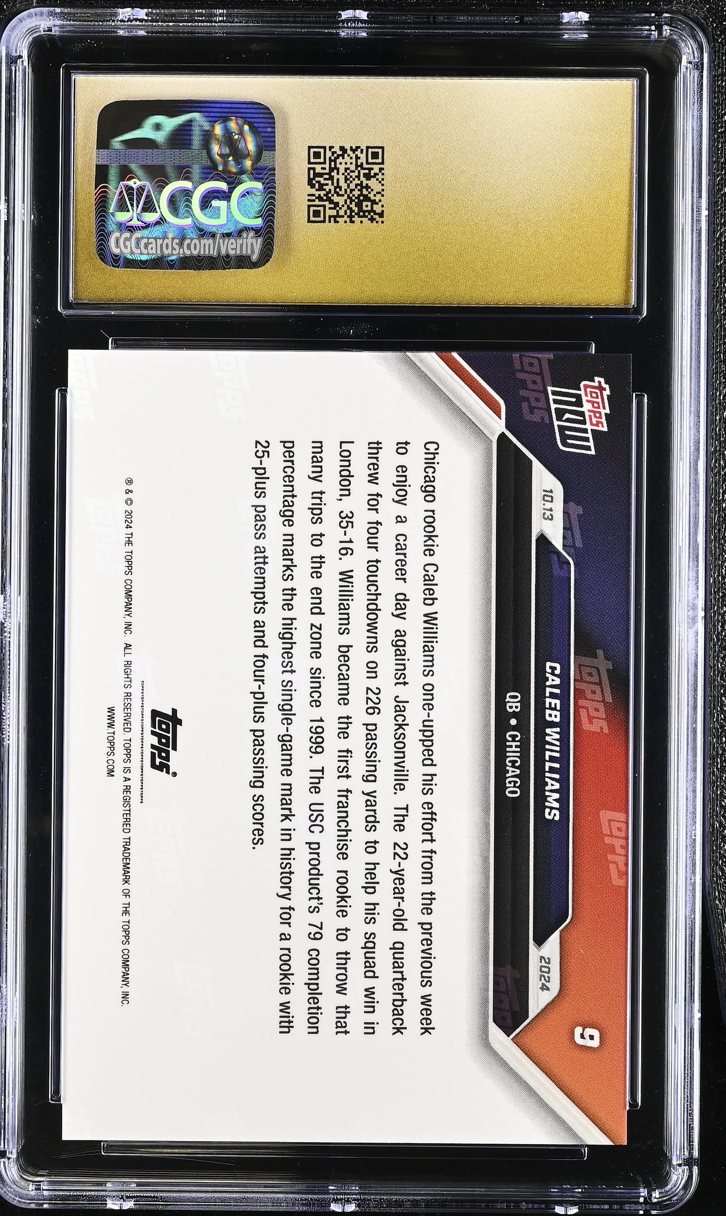 2024 Topps Now Caleb Williams #9 CGC 10 Pristine Black Label