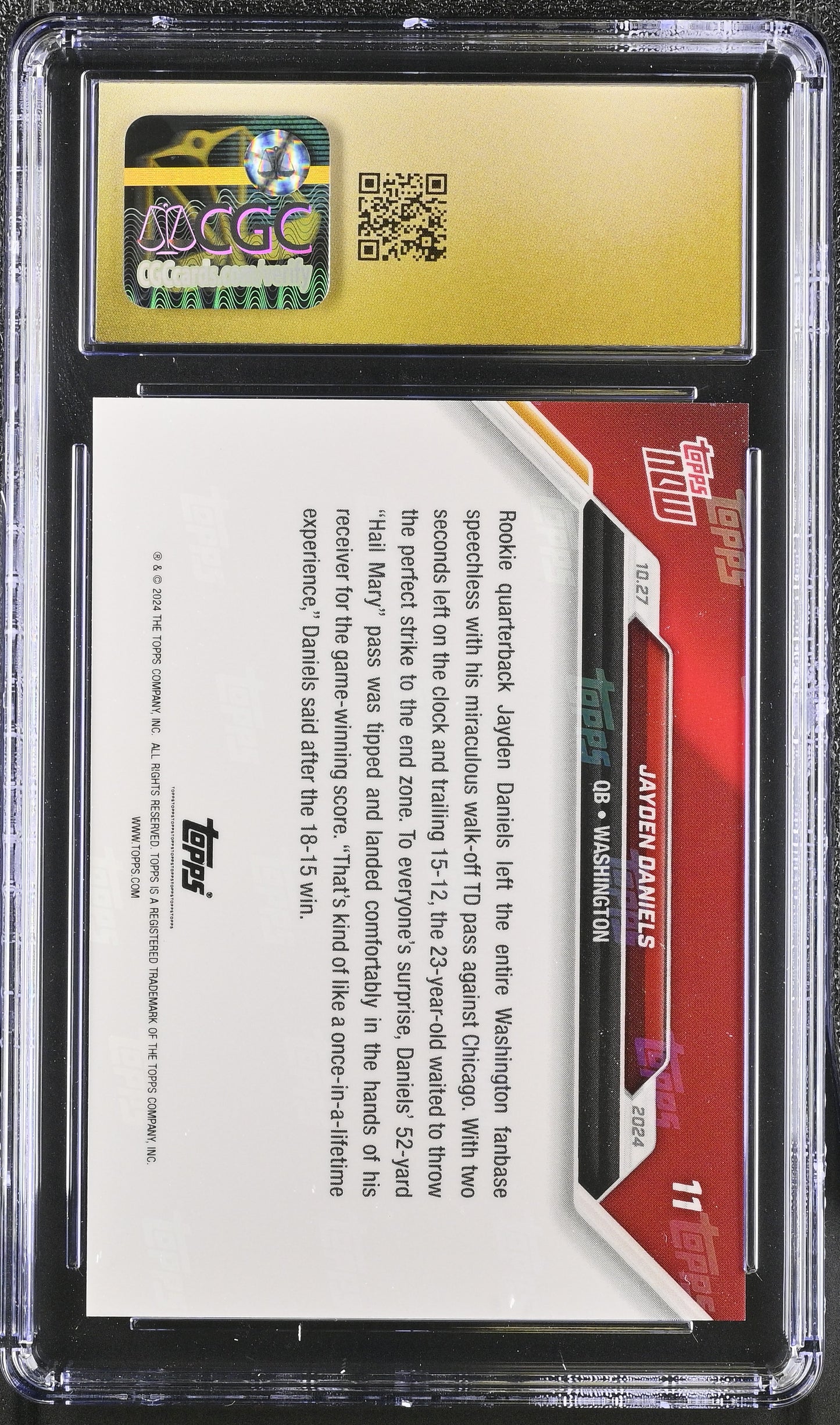 2024 Topps Now Jayden Daniels #11 CGC 10 Pristine Black Label