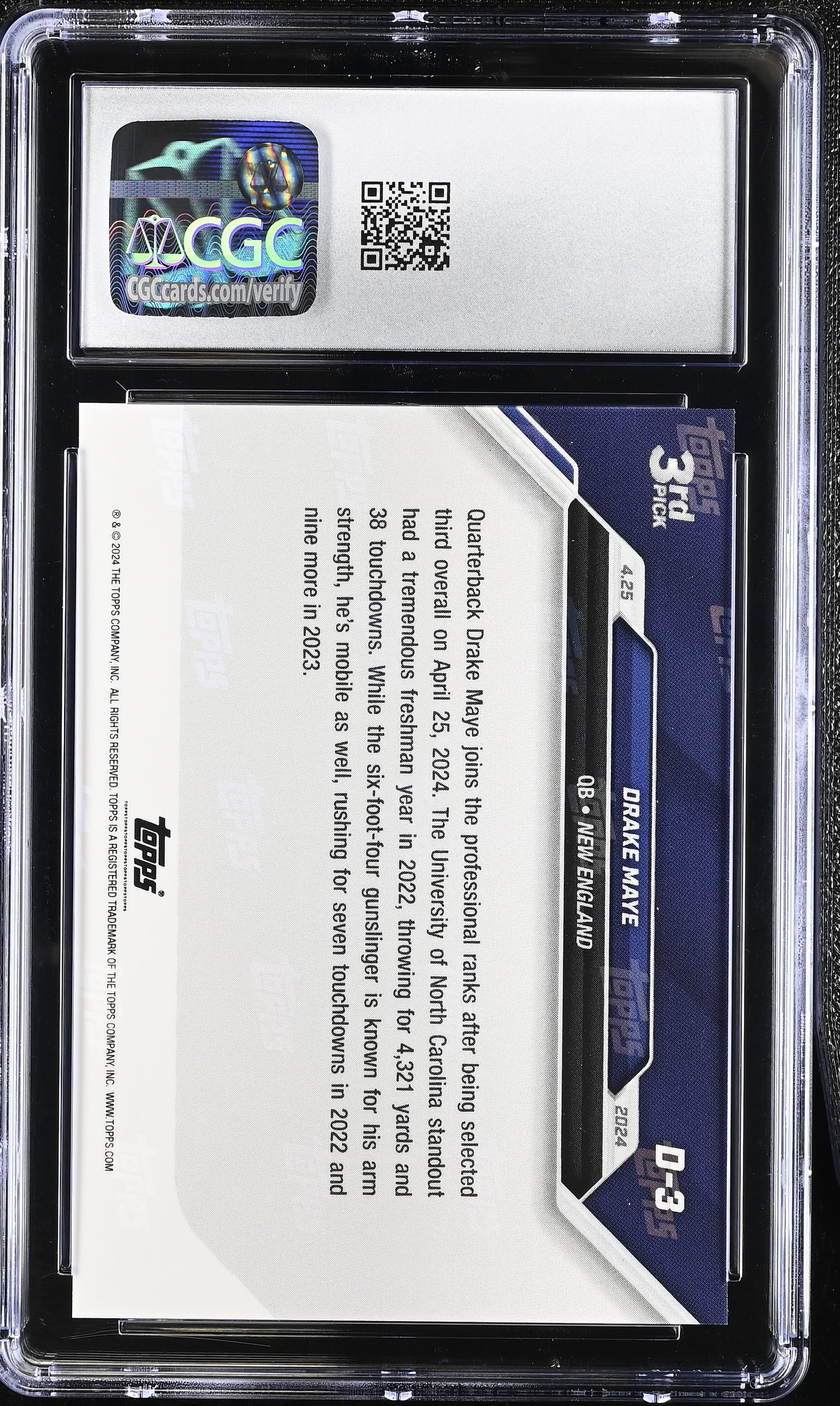 2024 Topps Now Drake Maye #D-3 Draft CGC 9