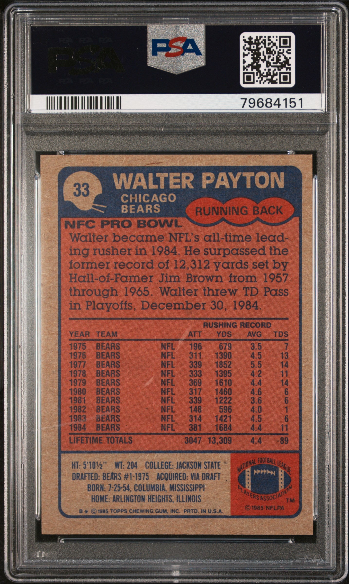 1985 Topps Walter Payton #33 All Pro PSA 8.5