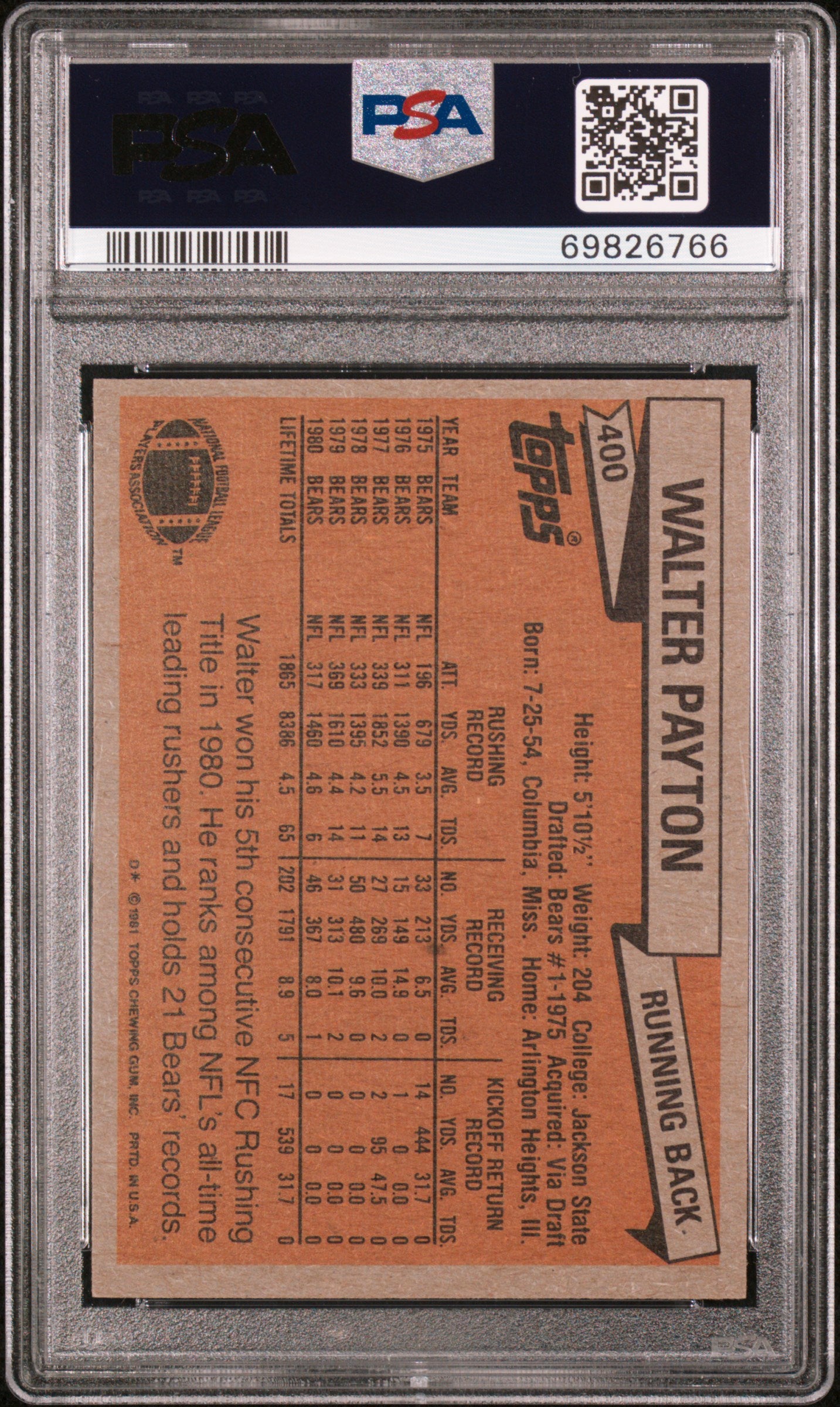 1981 Topps Walter Payton #400 PSA 9