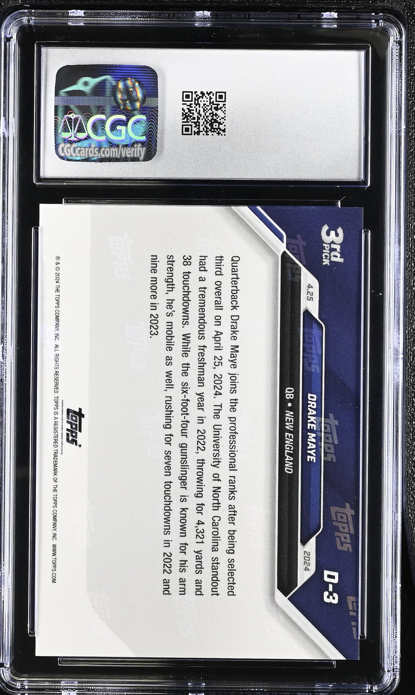 2024 Topps Now Drake Maye #D-3 Draft CGC 10