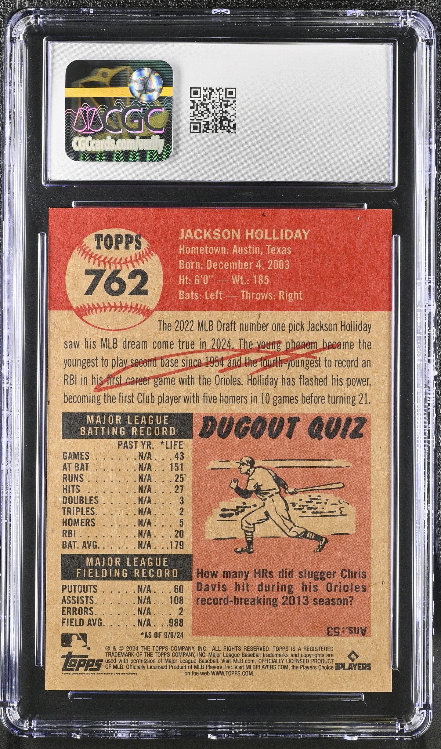 2024 Topps Living Set Jackson Holliday #762 CGC 9.5