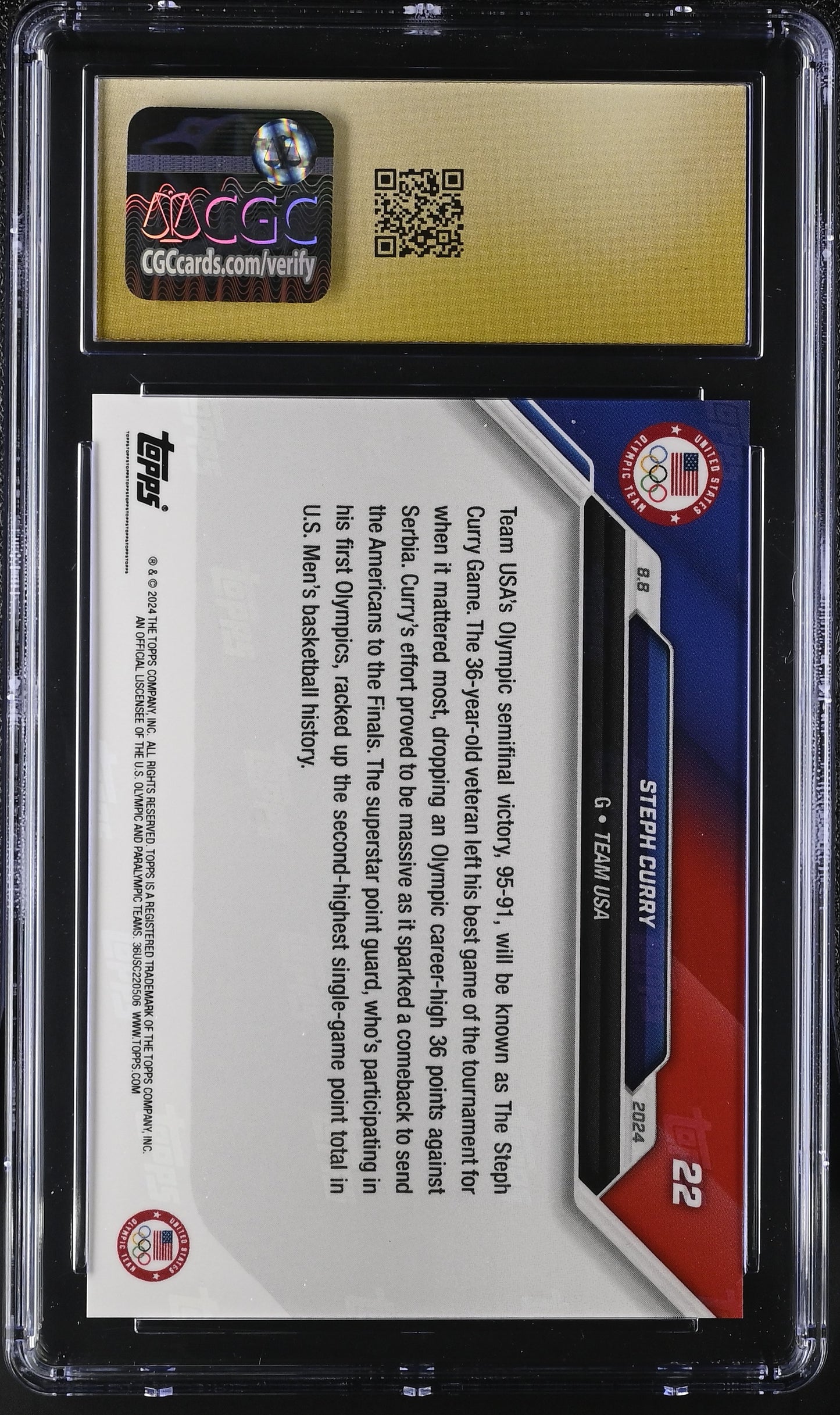 2024 Topps Now Olympic Games #22 CGC Black Label Pristine 10