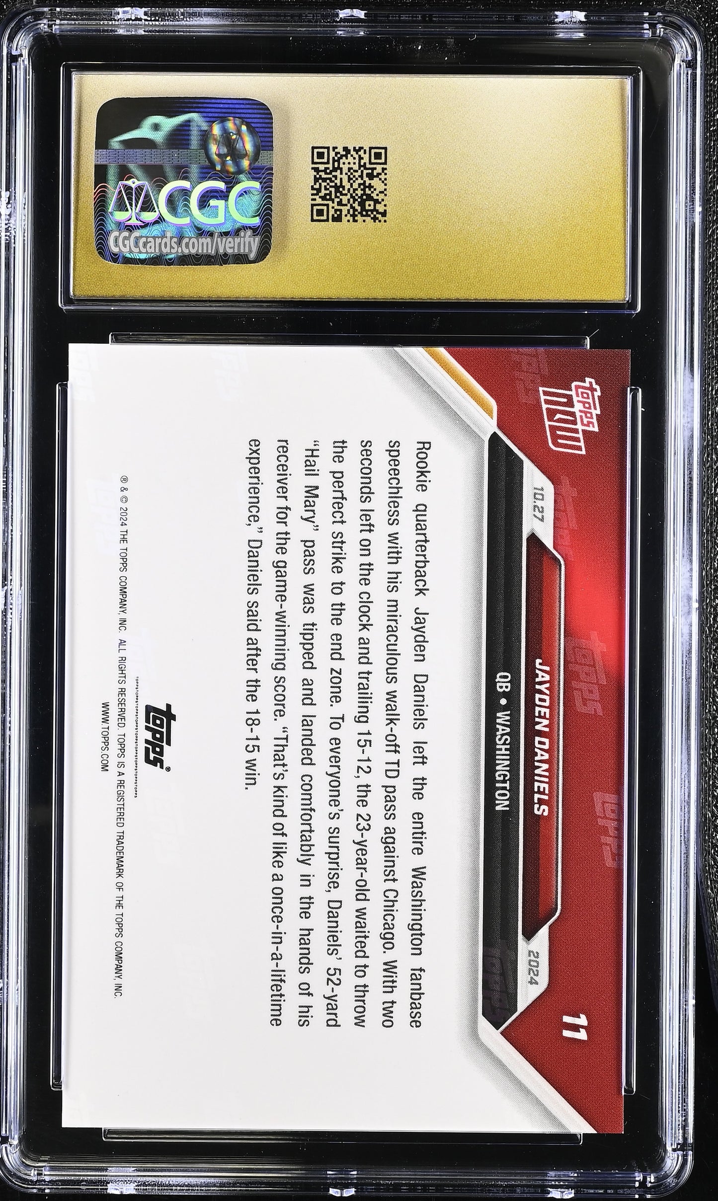 2024 Topps Now Jayden Daniels #11 CGC 10 Pristine Black Label