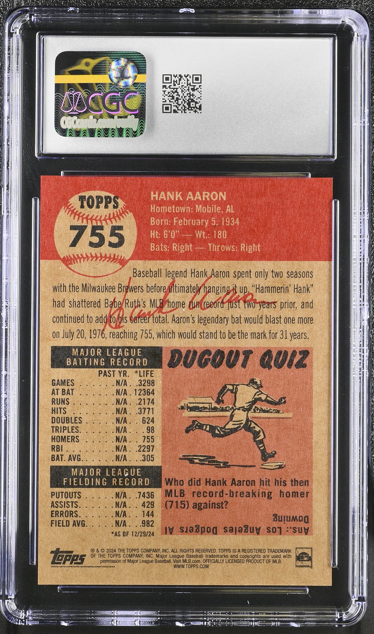 2024 Topps Living Set Hank Aaron #755 CGC 9.5