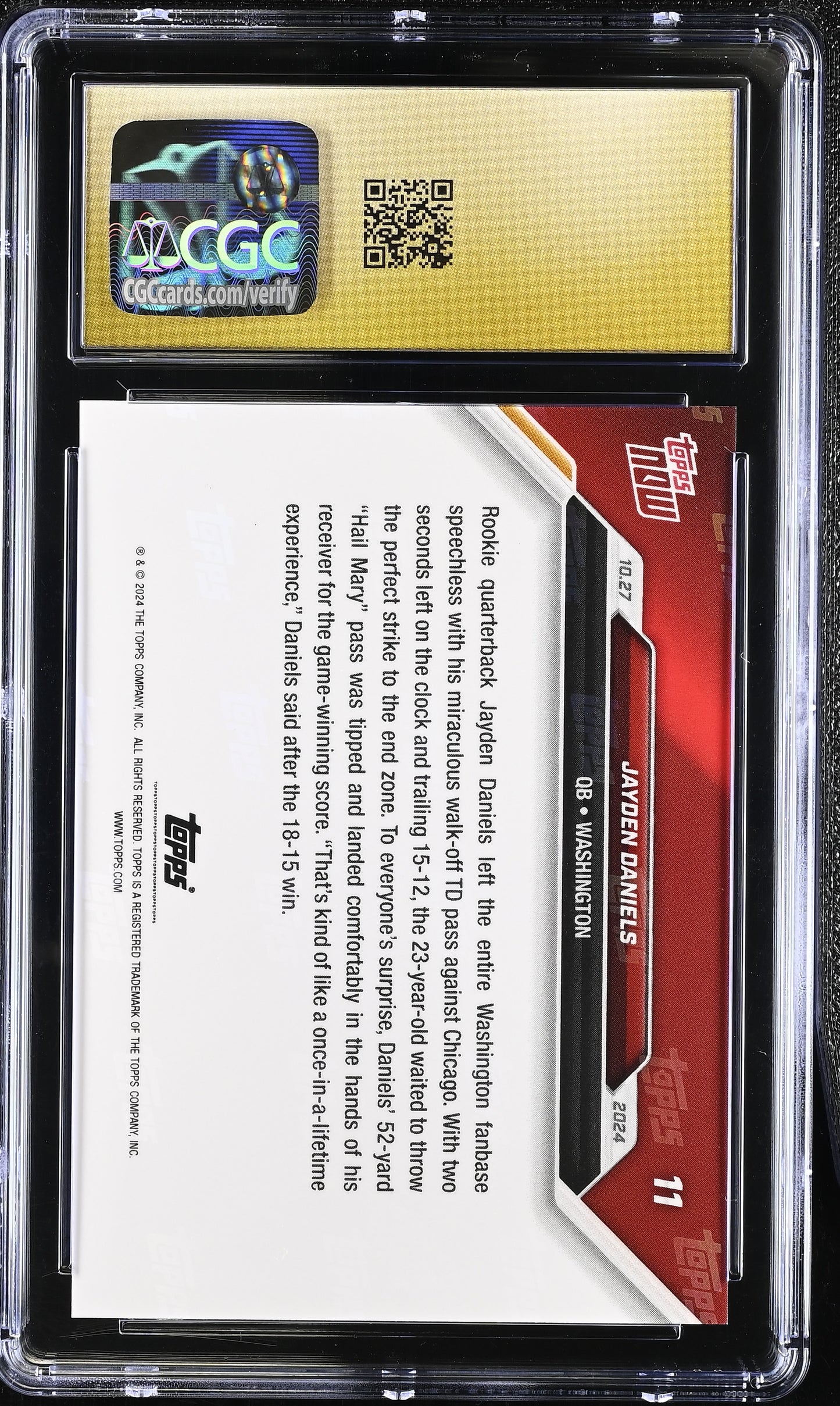 2024 Topps Now Jayden Daniels #11 CGC 10 Pristine Black Label