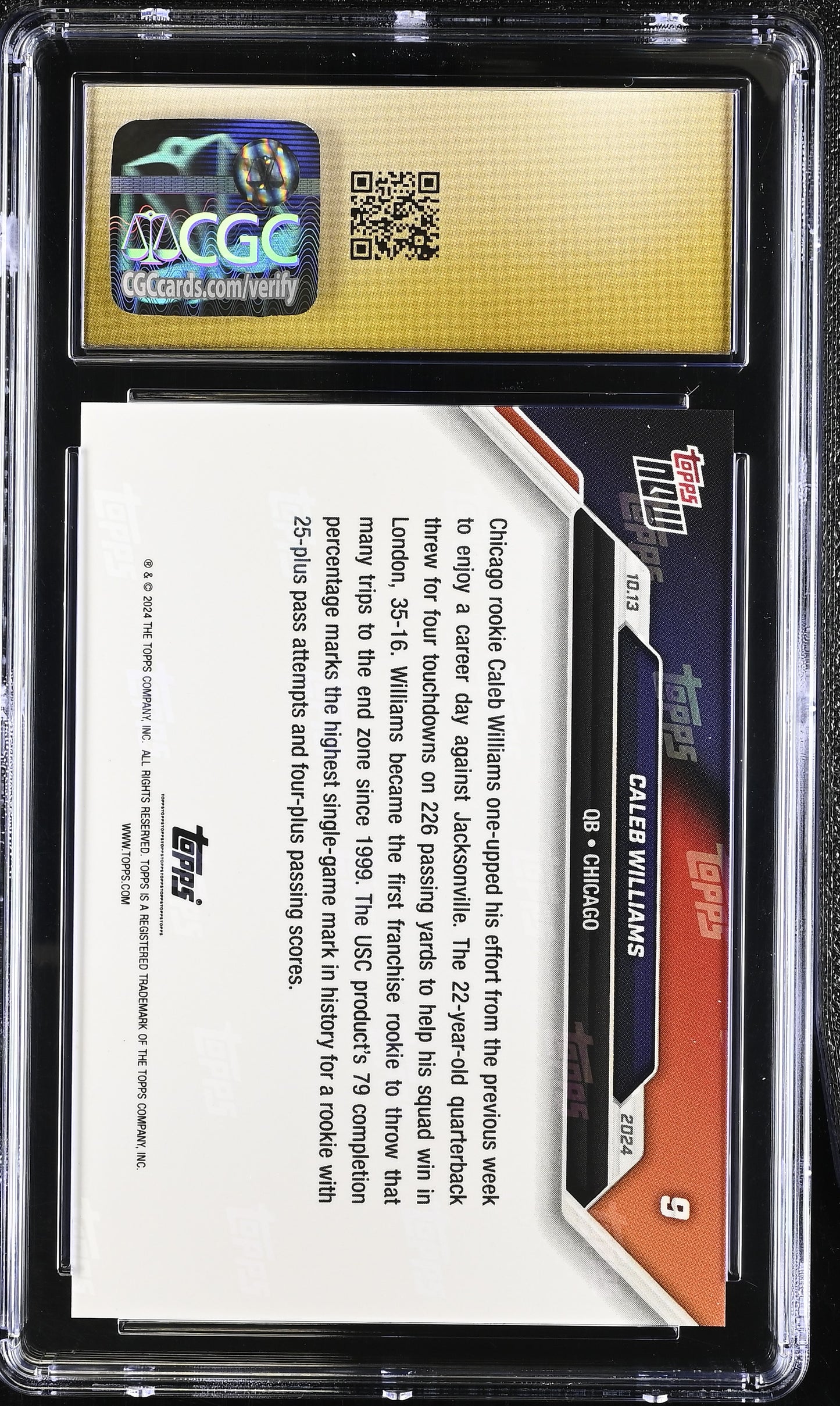 2024 Topps Now Caleb Williams #9 CGC 10 Pristine Black Label