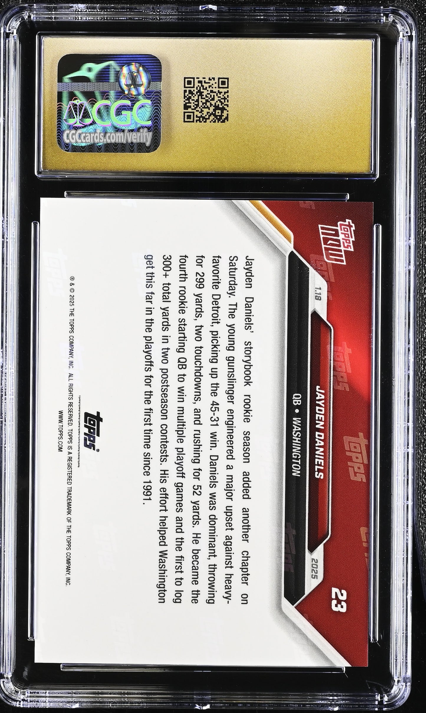 2025 Topps Now Jayden Daniels #23 CGC 10 Pristine Black Label