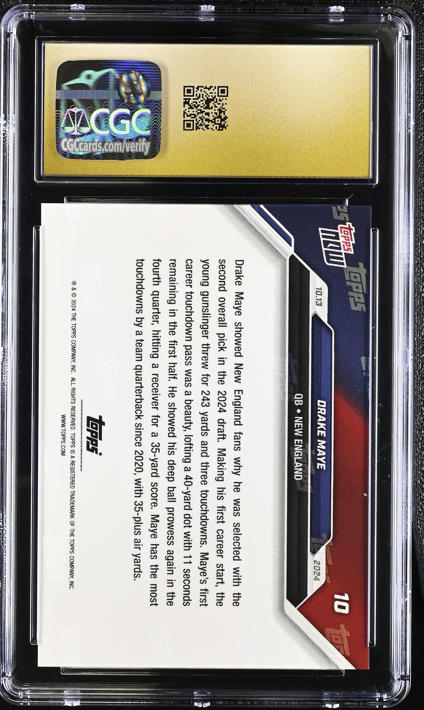 2024 Topps Now Drake Maye #10 CGC 10 Pristine Black Label